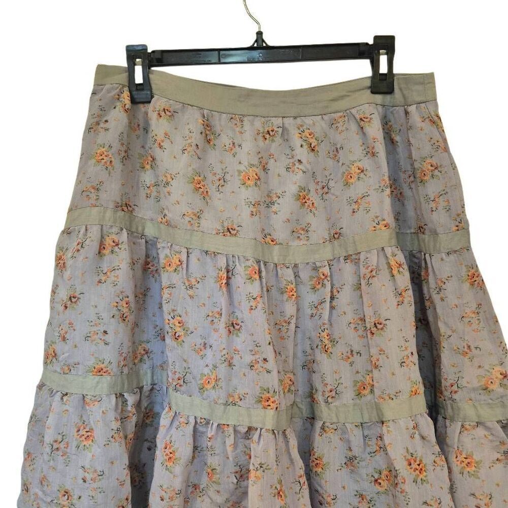 Bella Bird Women's Gray & Peach Rayon/Nylon Floral Lined Tiered Skirt - Picture 4 of 10